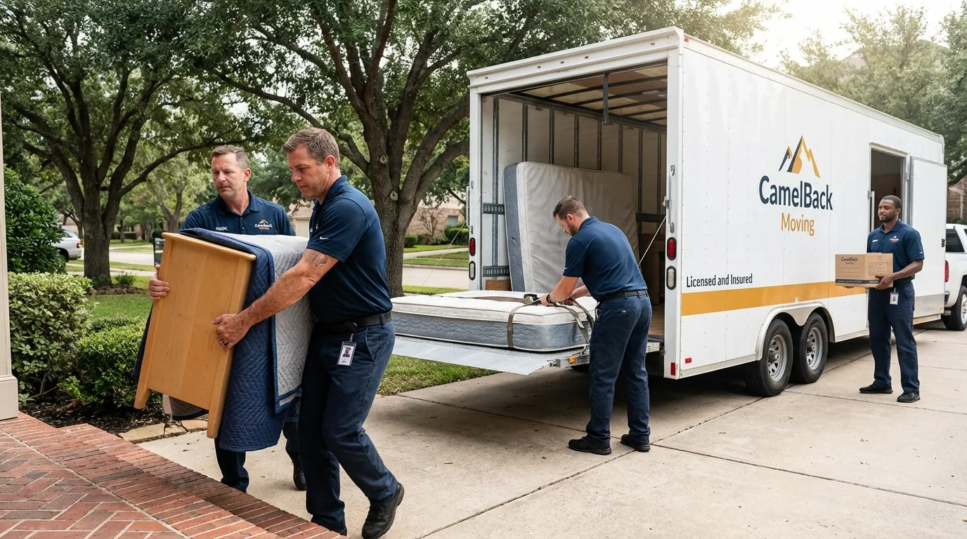Crew loading residential truck for cross-state move from Leonia, NJ