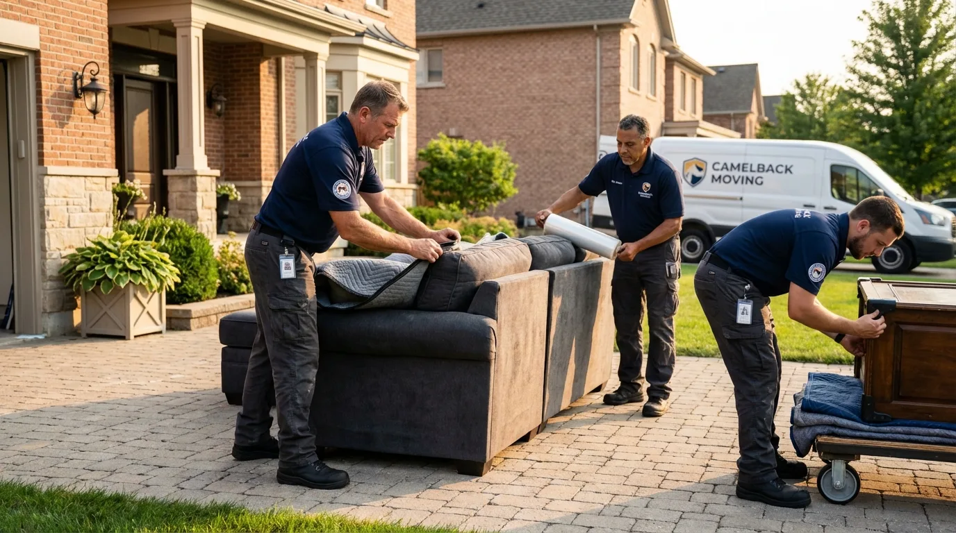 Large estate moving crew wrapping furniture in Leonia, NJ
